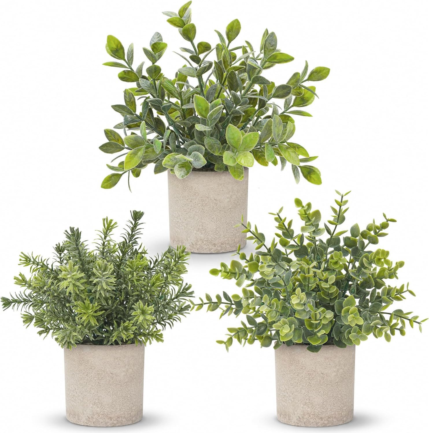 Der Rose 3 Pack Fake Plants Artificial Plants for Office Bathroom Decor | Sage green frosted eucalyptus, pet and child safe, maintenance-free, desk shelf kitchen bedroom coffee table farmhouse decor
