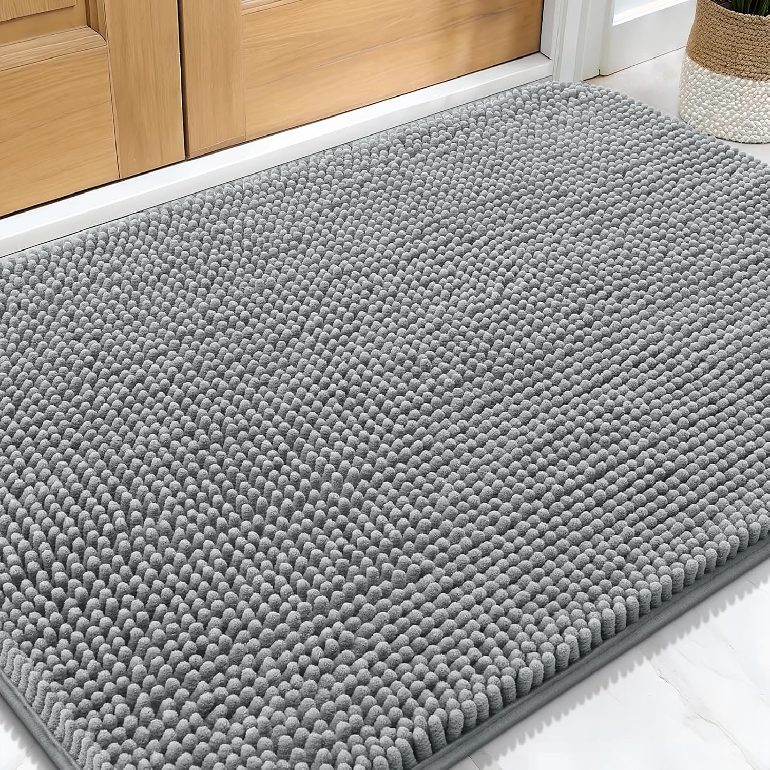 OLANLY Dog Door Mat for Muddy Paws 30×20, Super Absorbent Chenille Mud Mat | Grey, Absorbs Moisture and Dirt, Non-Slip Machine Washable Doormat, Quick-Drying Indoor Entryway Floor Carpet for Dogs