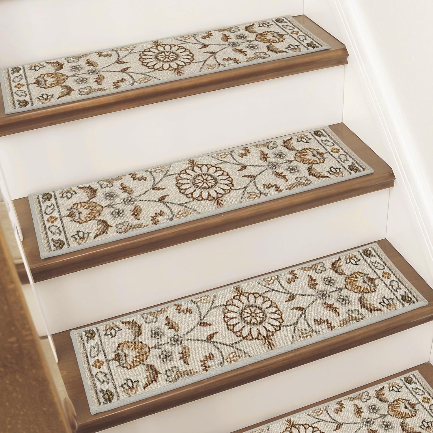 BEQHAUSE Stair Treads for Wooden Steps, 8″X30″, 15pcs, Brown/Grey | Non-Slip Machine Washable Carpet Stair Treads, TPE Backing, 100% Polyester, Soft Indoor Stair Runner for Kids Elders and Pets