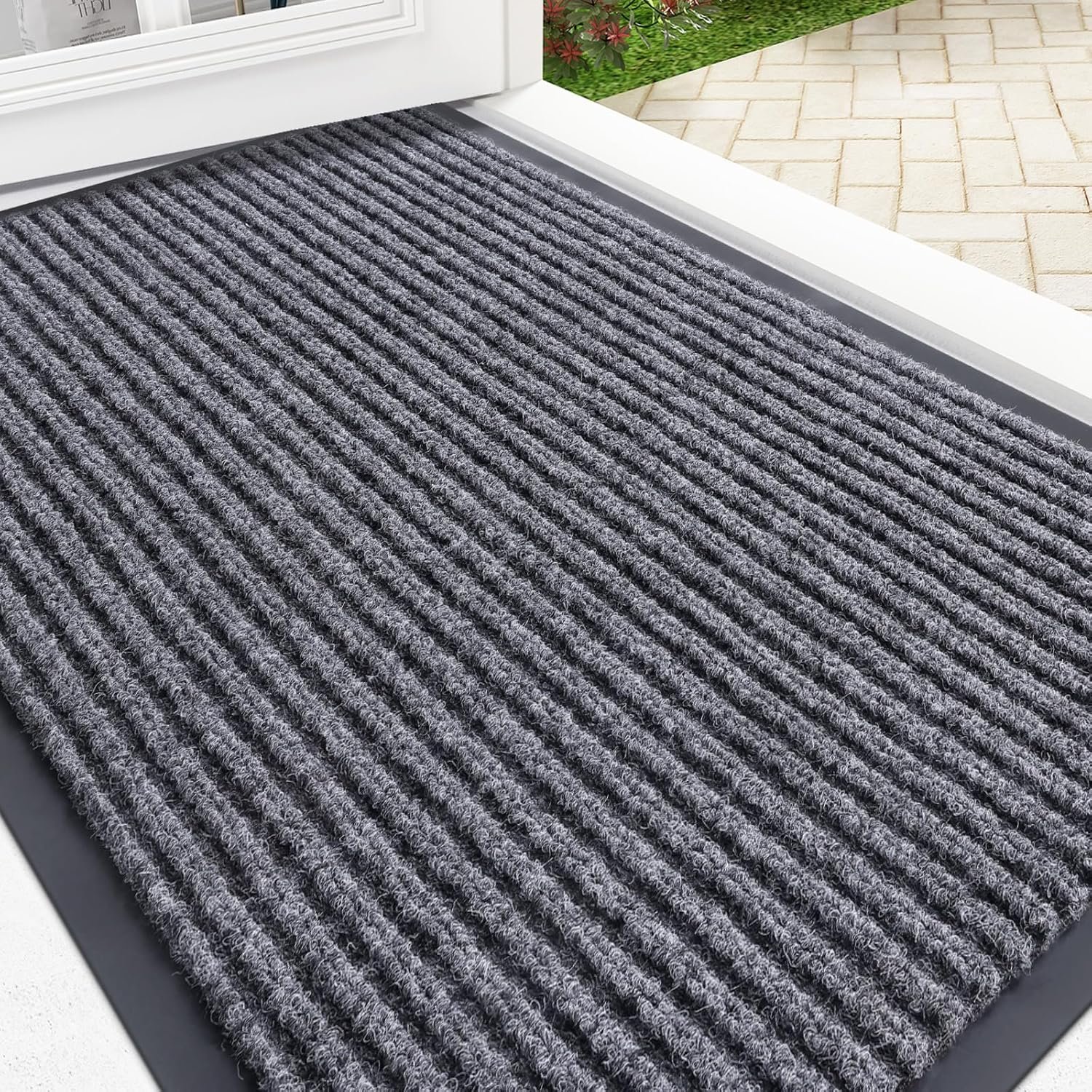 OLANLY Front Door Mat 29.5×17, Waterproof Heavy-Duty Indoor Outdoor Doormat | Grey, Absorbent, Stain and Fade Resistant, Non-Slip Backing, Easy-Clean Welcome Floor Mat for Entryway, Patio and Porch