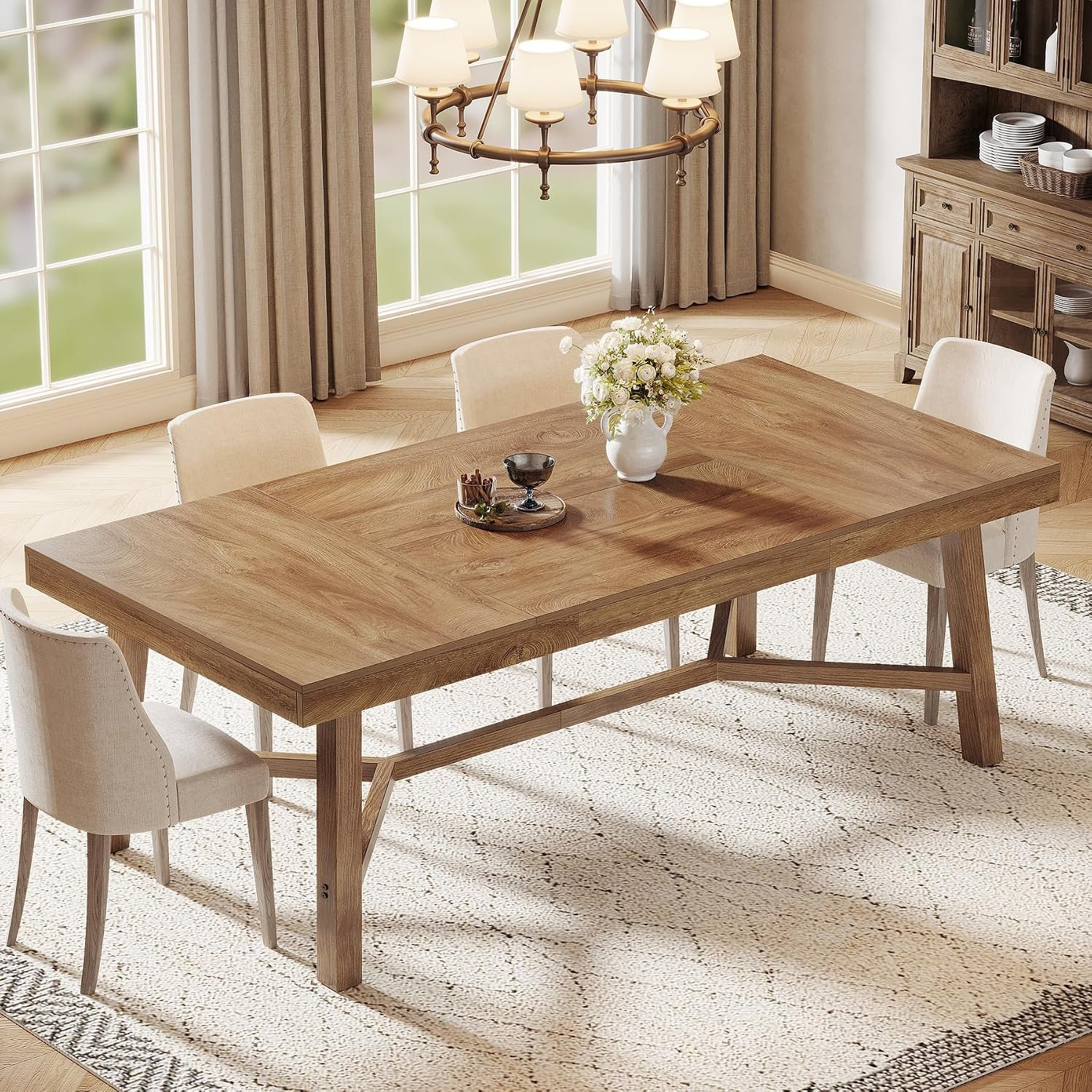 Tribesigns 70.9-Inch Dining Table for 6-8, Large Farmhouse Kitchen Table with Reinforced Metal Legs for Kitchen & Dining & Living Room, Natural