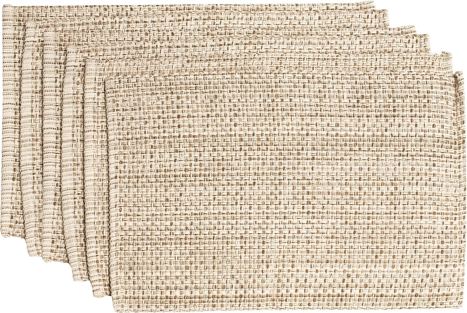 Sweet Home Collection 100% Cotton Placemats for Dining Room Rectangle Two Tone Woven Fabric 13″ x 19″ Soft Durable Table Mat Set, Set of 6, Eggshell