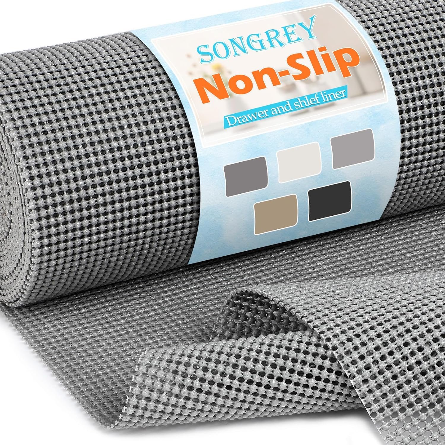 Songrey Non-Slip Shelf Cabinet and Drawer Liner, 12IN x 20FT, Dark Gray | No Adhesive Residue, Strong Grip, Thick PVC Mat, for Kitchen Shelves, Bathroom Drawers, Home Essentials, Snip to Fit
