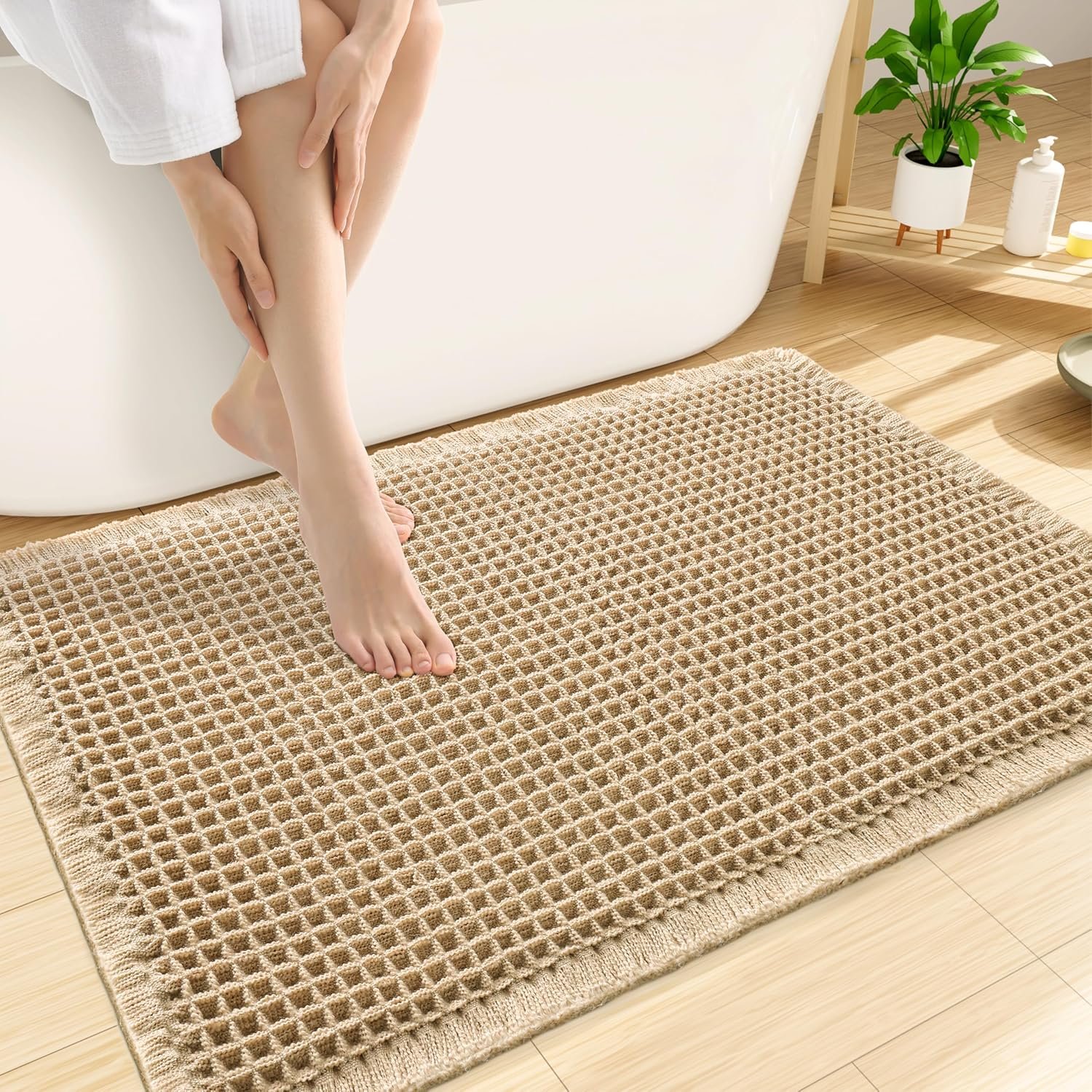Smiry Waffle Bath Mat 30X20, Extra Soft Absorbent Bathroom Rugs, Brown | Non Slip Machine Washable Quick Dry Bath Rugs for Bathroom Floor, Tub, Shower, Home Decor Accessories
