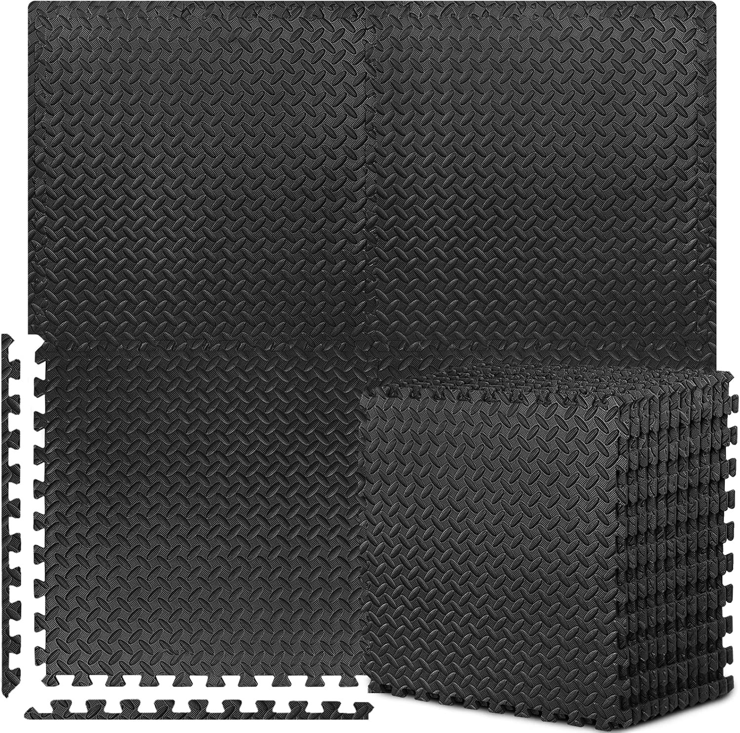 BEAUTYOVO Puzzle Exercise Mat with 12/24/48 Tiles Interlocking Foam Gym Mats, 24” x 24” EVA Foam Floor Tiles, Protective Flooring Mats for Gym Equipment