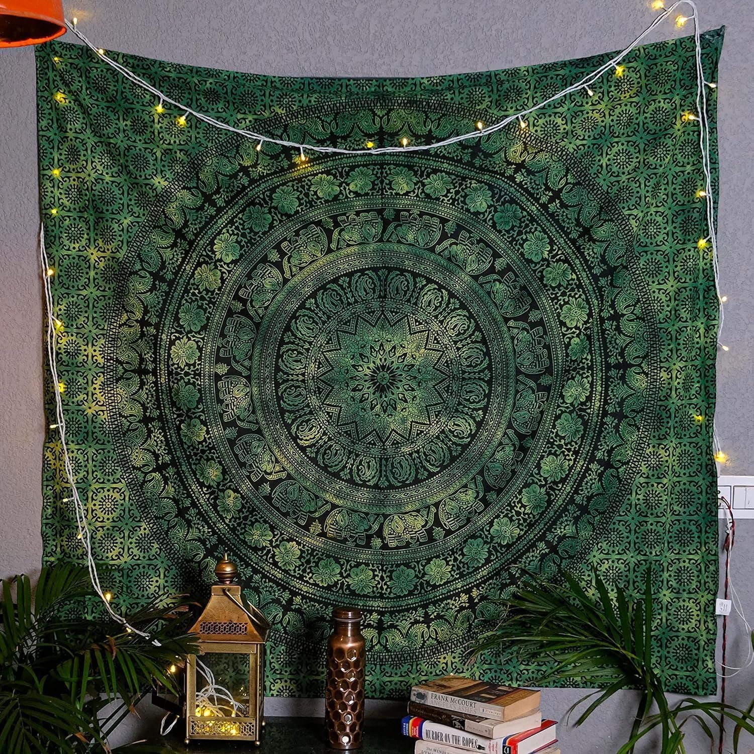 Craft Trade Indian Cotton Mandala Wall Hanging Tapestry for Aesthetic Boho Hippie Living Room, Meditation & Bedroom Décor – Green – 50×60 Inches