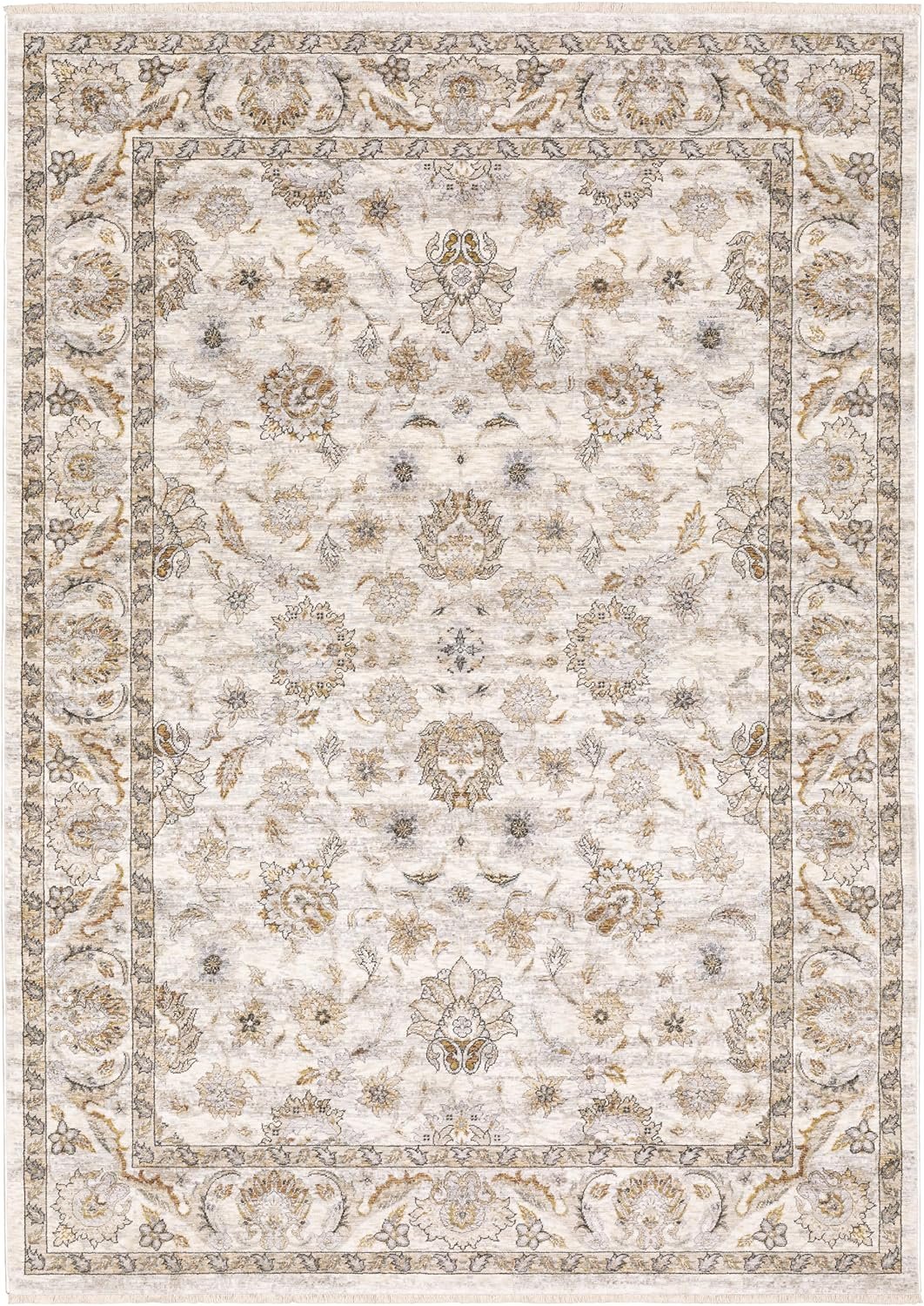 Oriental Weavers Maharaja Area Rug – 070W1-9’10” x 12’10” – in Ivory/Grey – Vintage Inspired, Stain Resistant, Family and Pet Friendly, Family, Dining, Living Room Rug