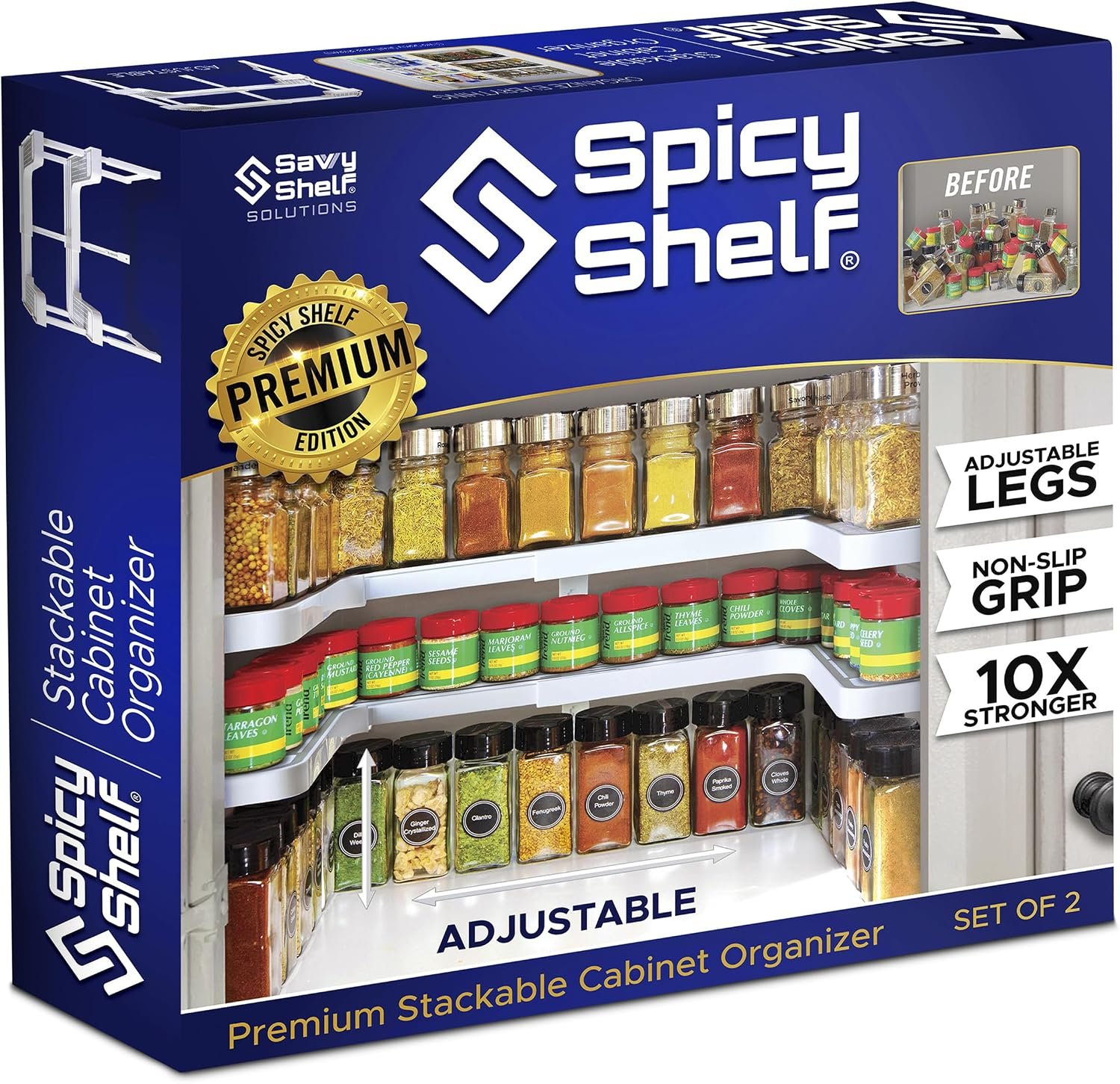 3.0 – Expandable 2 Tiered Spice Rack Organizer for Cabinet & Pantry – Kitchen Seasoning Organizer – Cabinet Spice Racks for Inside Cabinets (Spicy Shelf Premium) – Home Organization