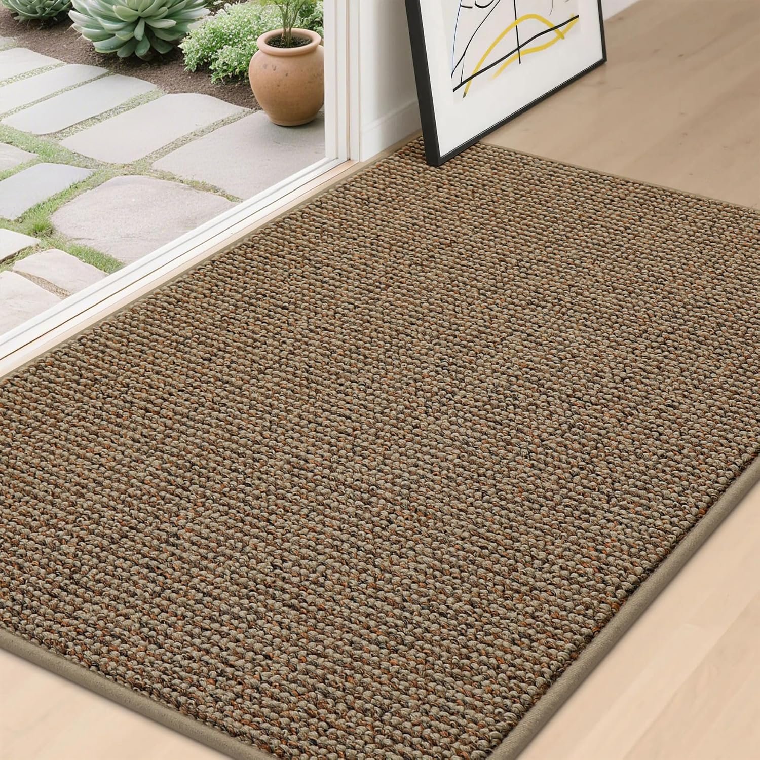BEQHAUSE Dirt Trapper Door Mat 32″ x 48″, Non-Slip Washable Doormats, Beige | Entrance Mat Dirt Resistant and Absorbent Welcome Mat, Low Profile Floor Mats for Front Back Door and Entryway