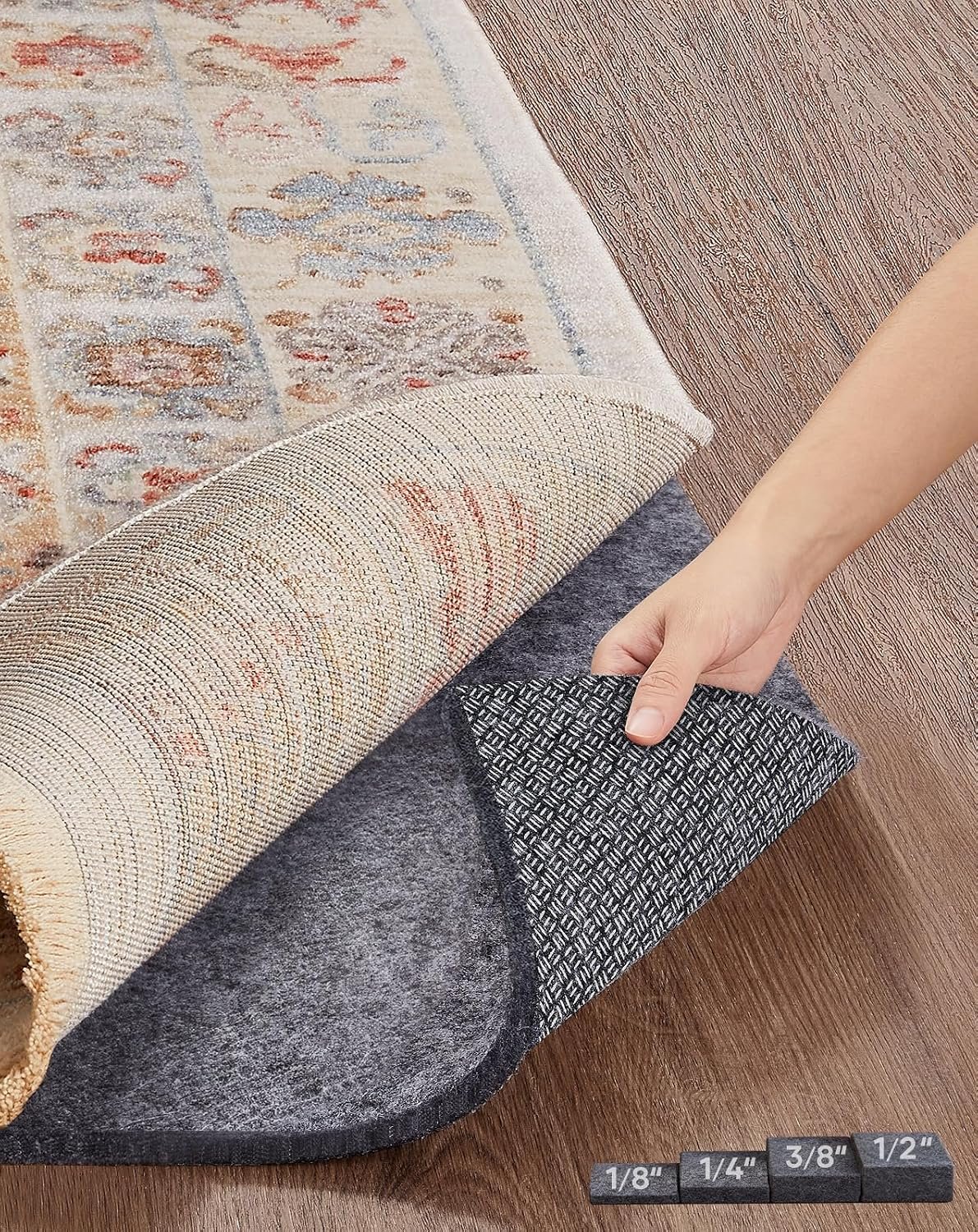 Veken Non Slip Cushioned Rug Pad Gripper, Felt and Silicone Backing, 2 x 8 Ft, 1/4 inch Thick Runner Carpet Liner Protector Mat for Area Rugs and Hardwood Floors, with 99 Pcs Anti-Slip Strips Pattern