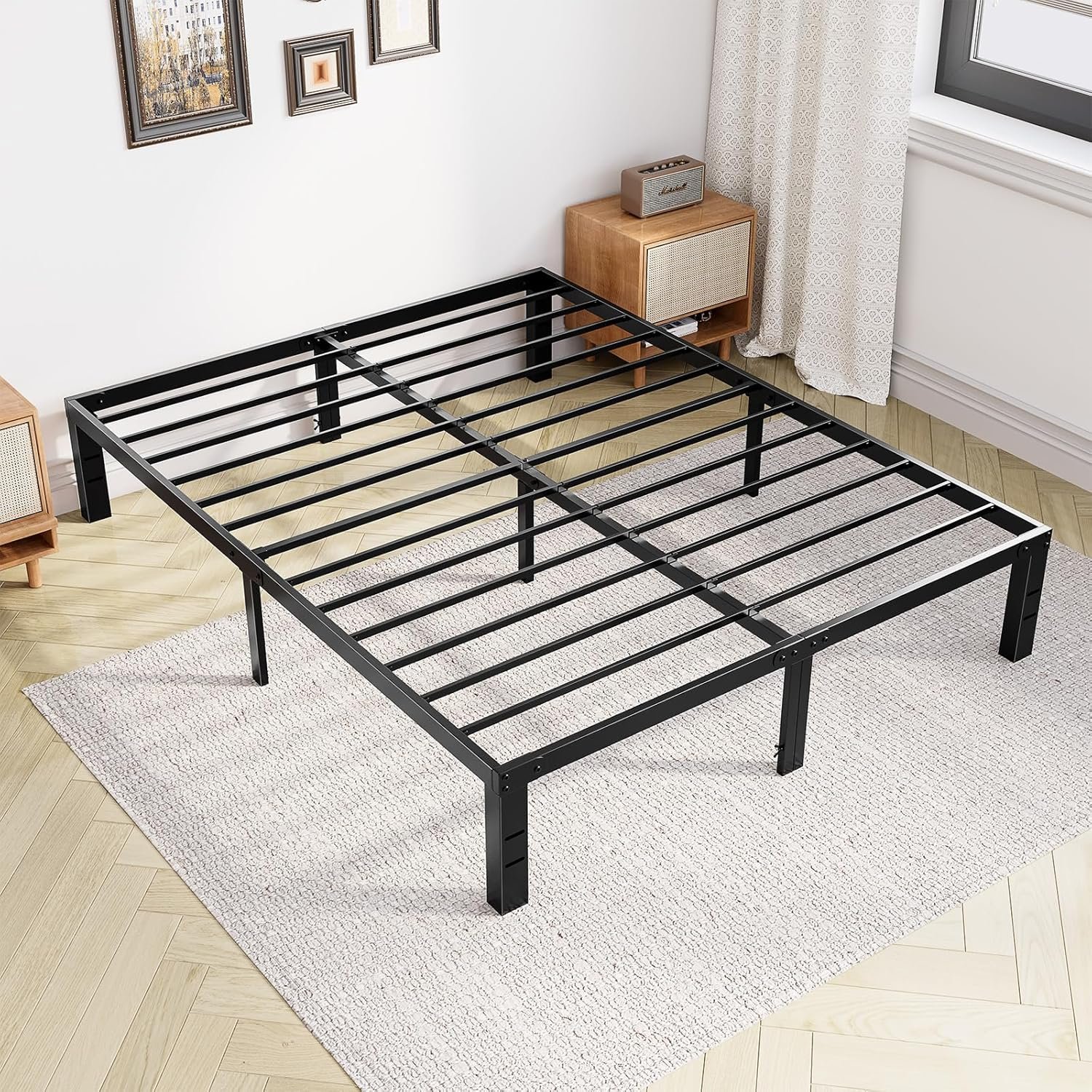 DUMOS Queen Bed Frames, 12 Inch Height Platform Bed Frame | Queen Size 12″ Bed Frame – Metal Platform Bed Frame Mattress Foundation With Steel Slat Support, No Box Spring Needed