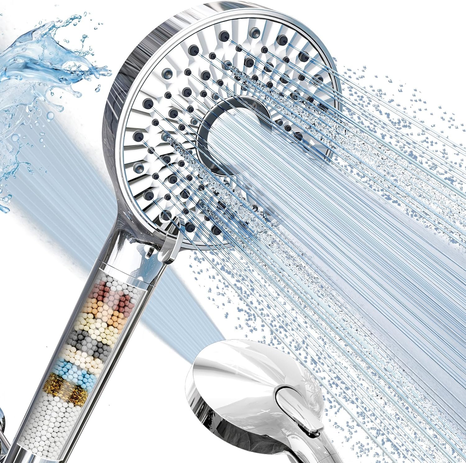 Magichome Filtered Shower Head with Handheld, 10-Mode Adjustable Detachable Chrome Showerhead w/Stainless Hose, Water Softener Filter Beads for Hard Water – Remove Chlorine, Reduce Dry Itchy Skin