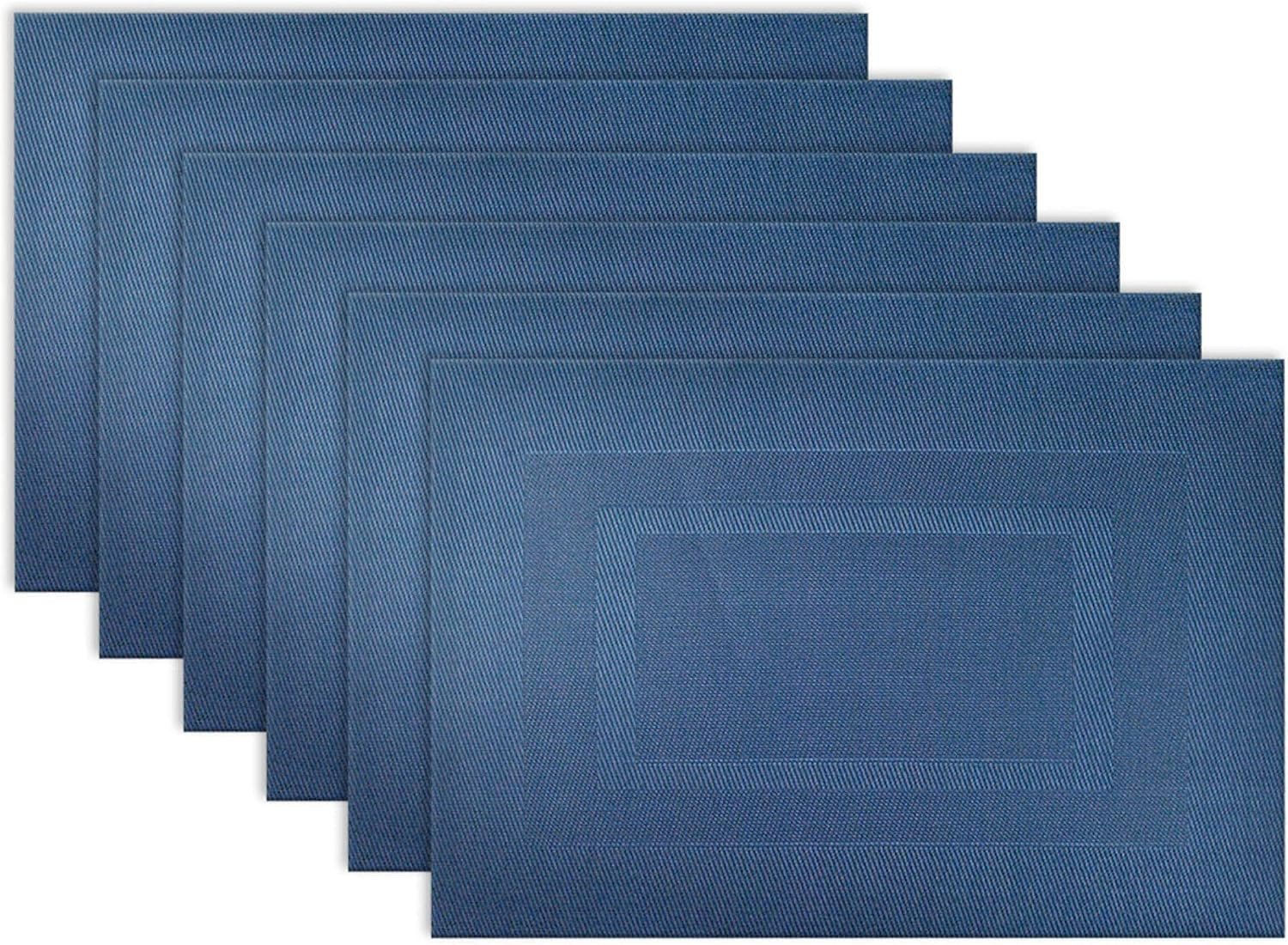 DII PVC Tabletop Collection Woven Indoor/Outdoor, Placemat Set, 13×17.25, Nautical Blue, 6 Piece