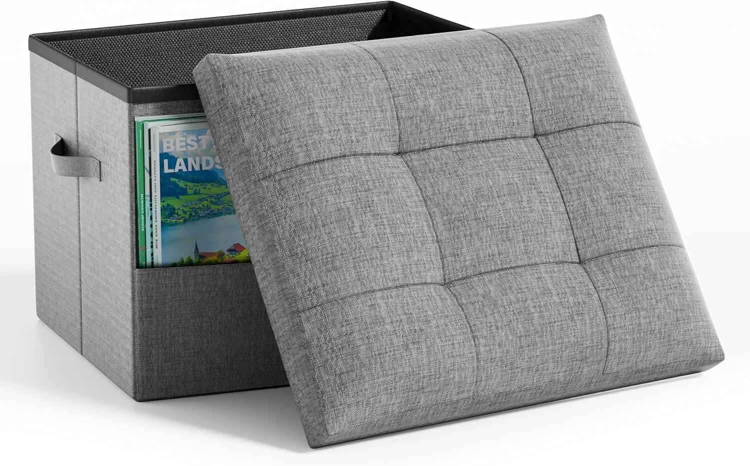 Dayacoco Storage Ottoman Foot Rest Stool, Holds Up to 350lbs, 43L, Foldable | Small Ottoman with Storage, Foot Rest Stool with Thicker Foam Padded Seat, 17x13x13in, Drak Gray