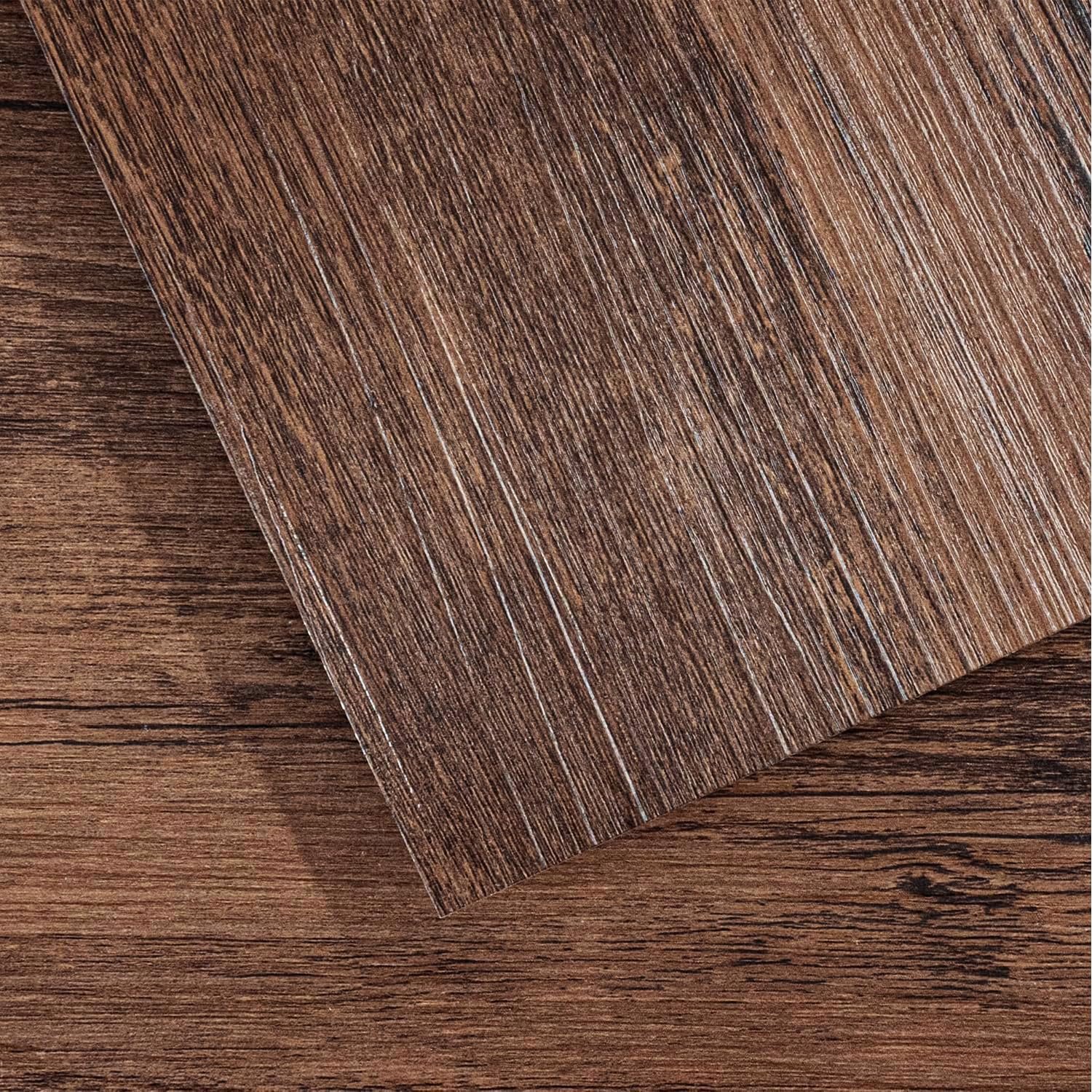 VallisCo Peel and Stick Vinyl Flooring 36 Pack 54 Sq.Ft, Waterproof Vinyl Flooring Peel and Stick for Office, Living Room, Bathroom, Kitchen – Unique Design, Easy to Install Floor, Brown