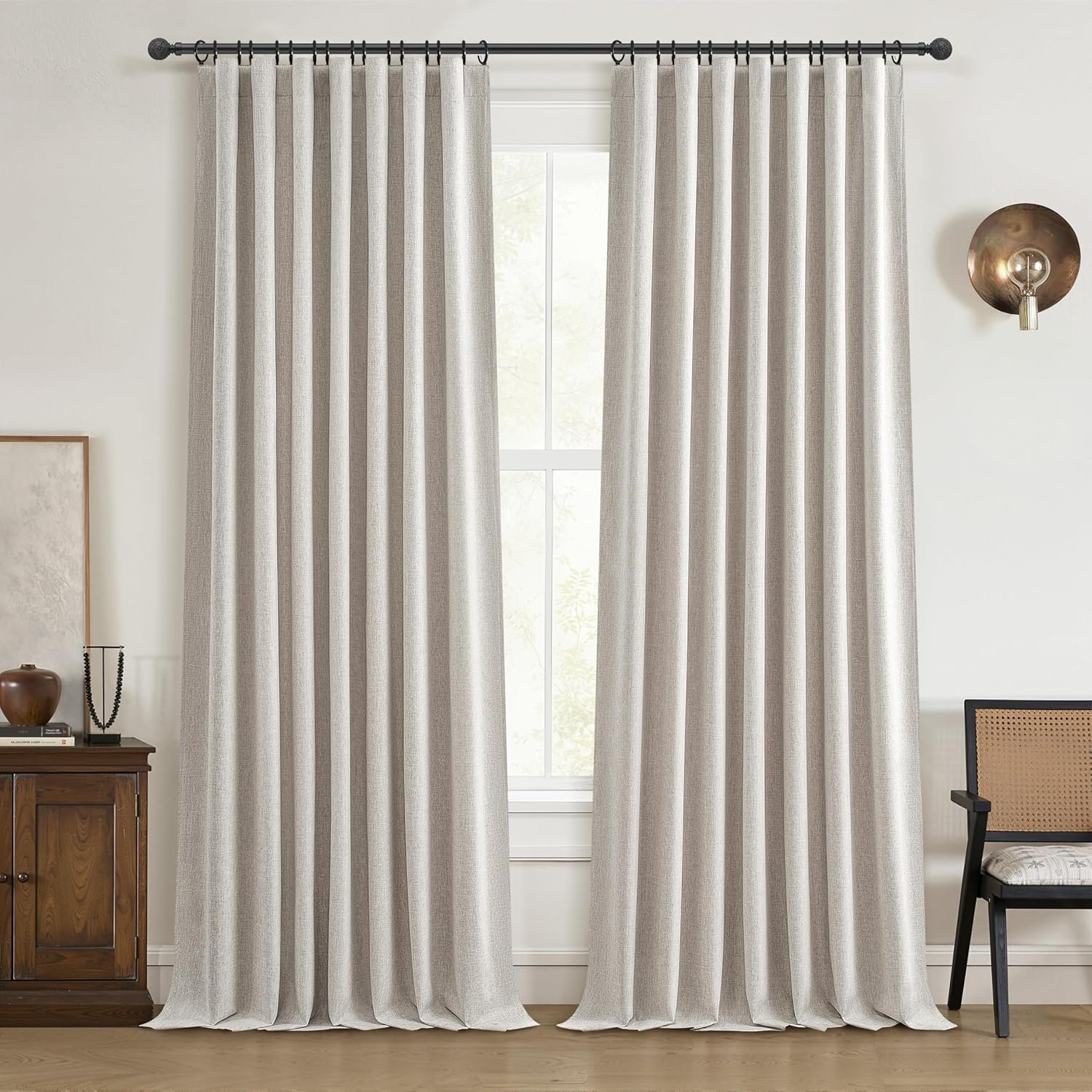 Extra Long Custom 102 Inch Curtains, 100% Blackout Curtains for Bedroom Weather Burg Thermal Insulated Noise Cancelling Pleated Heading Tape Hook Back Tab Ivory Beige Kids Boho Drapes 2 Panel Set