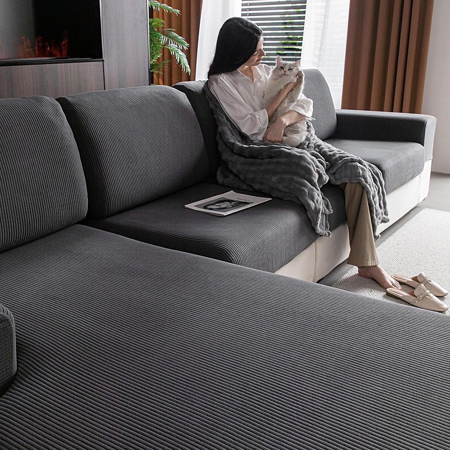 OHSIO Universal Sectional Couch Cushion Covers (1PC Medium)