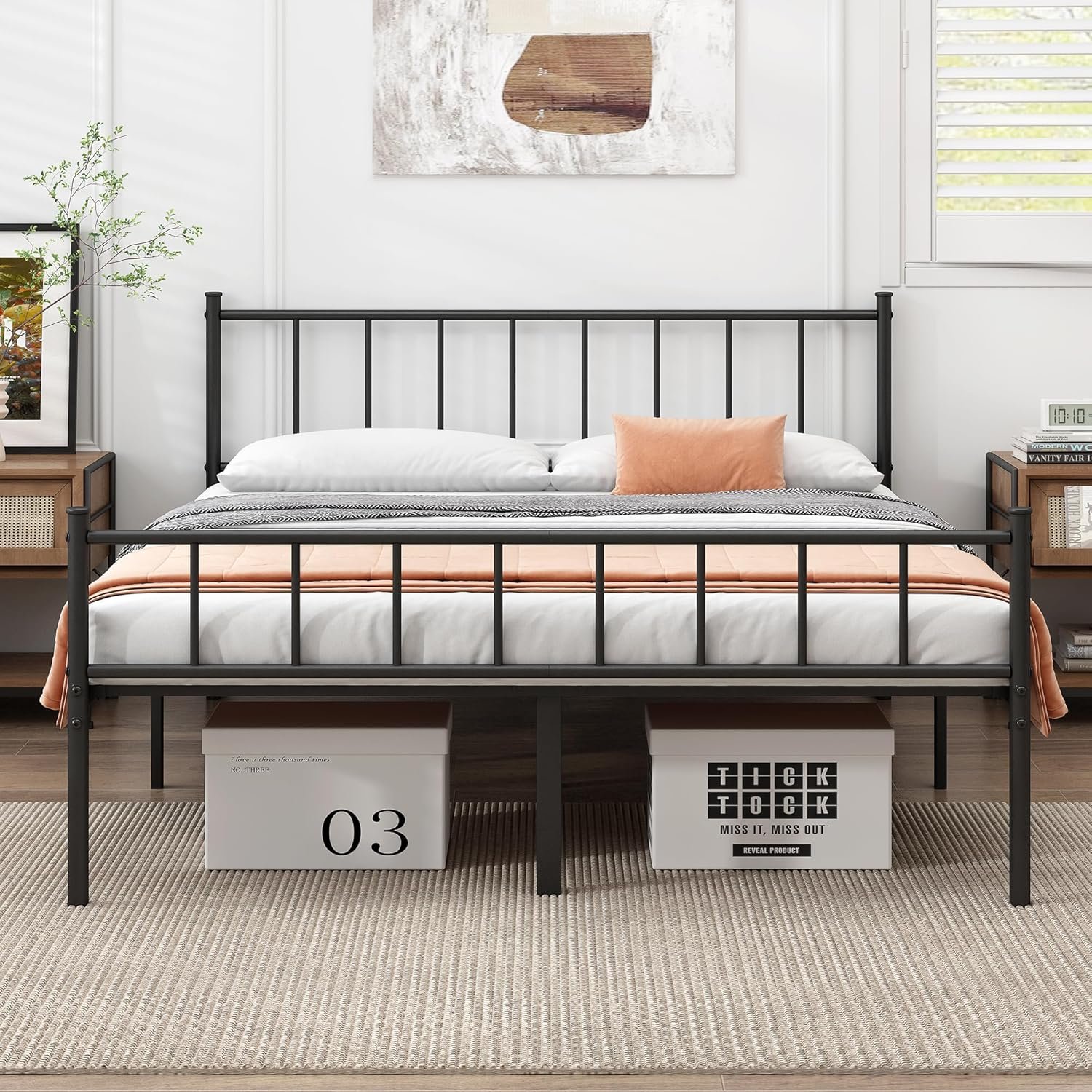 DIIYIV Queen Metal Bed Frame,Steel Slat Support,Noise Free,Easy Assembly | Queen Size Bed,Mattress Foundation,Underbed Storage,No Box Spring Needed