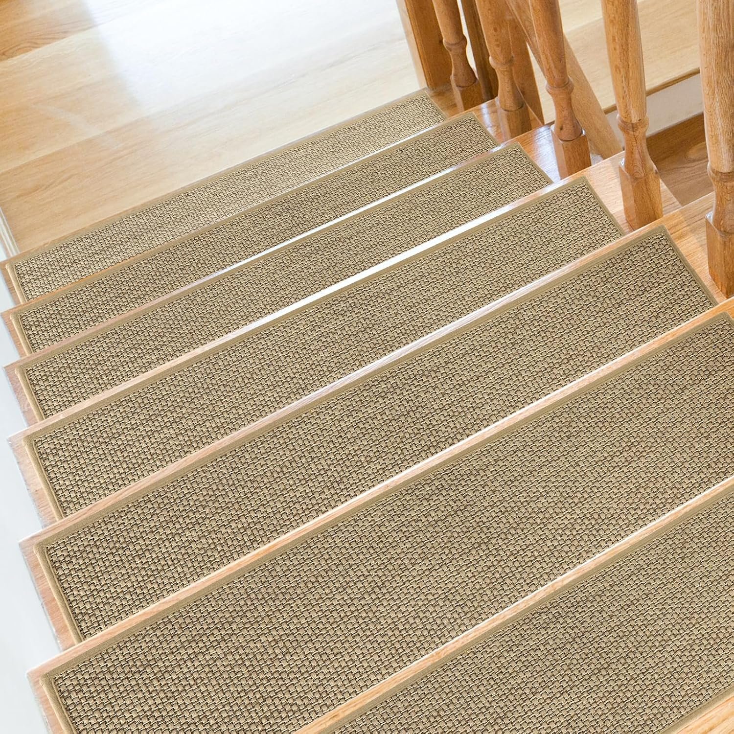 SMILOOL Stair Treads Non Slip for Wooden Steps Indoor 9″ x 36″ 15 Pack Extra Wide Stair Tread Carpet Stairs Runner, Step Pads with Reusable Adhesive for Dogs Kids Elders, Machine Washable, Beige