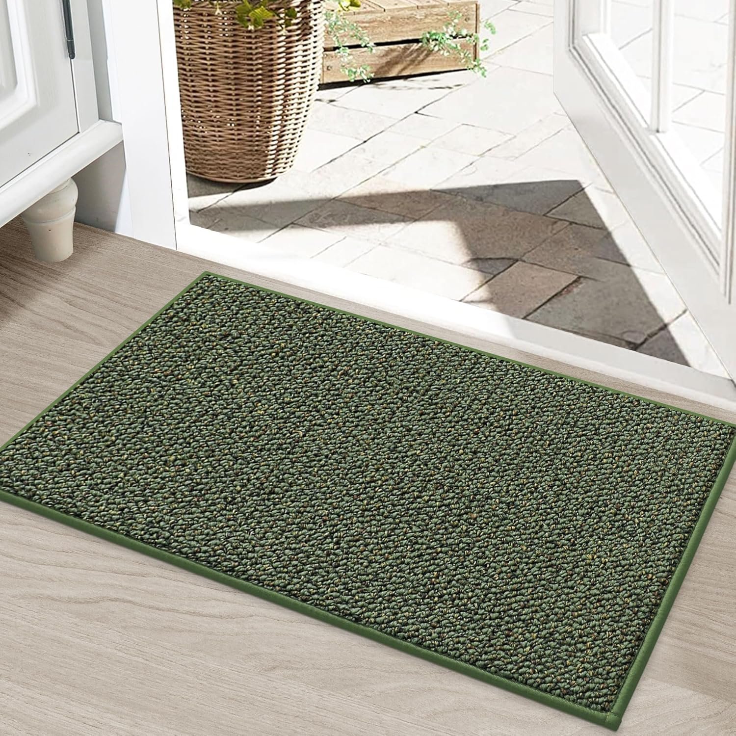 BEQHAUSE Dirt Trapper Door Mat 20″ x 32″, Non-Slip Washable Doormats, Green | Entrance Mat Dirt Resistant and Absorbent Welcome Mat, Low Profile Floor Mats for Front Back Door and Entryway