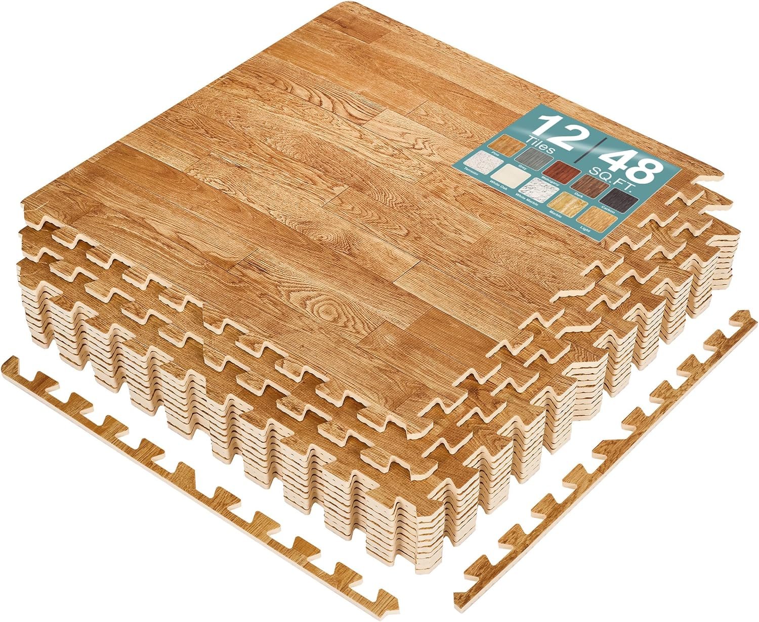 Sorbus Wood Grain Floor Tiles Foam Mat EVA Interlocking Mats Tile 3/8-Inch Thick Flooring Wood Puzzle Exercise Mats w/Borders – Home Playroom Basement, Apartment, Trade Show, Baby, Dance