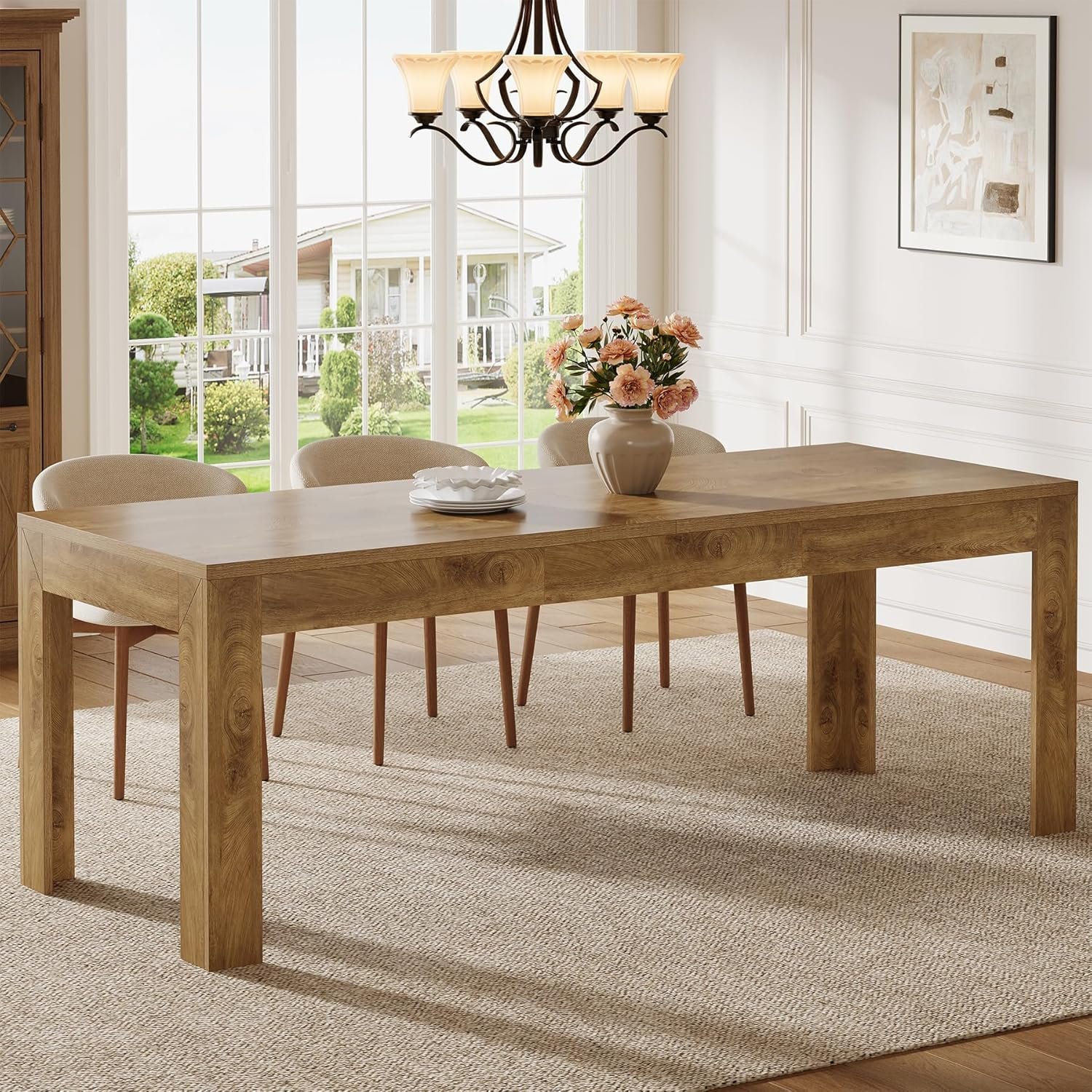 Tribesigns Dining Table for 6-8, 78.7-Inch Long Rectangle Kitchen Table, Modern Simple Kitchen Dining Room Furniture, (78.74″ L x 27.56″ W), Brown