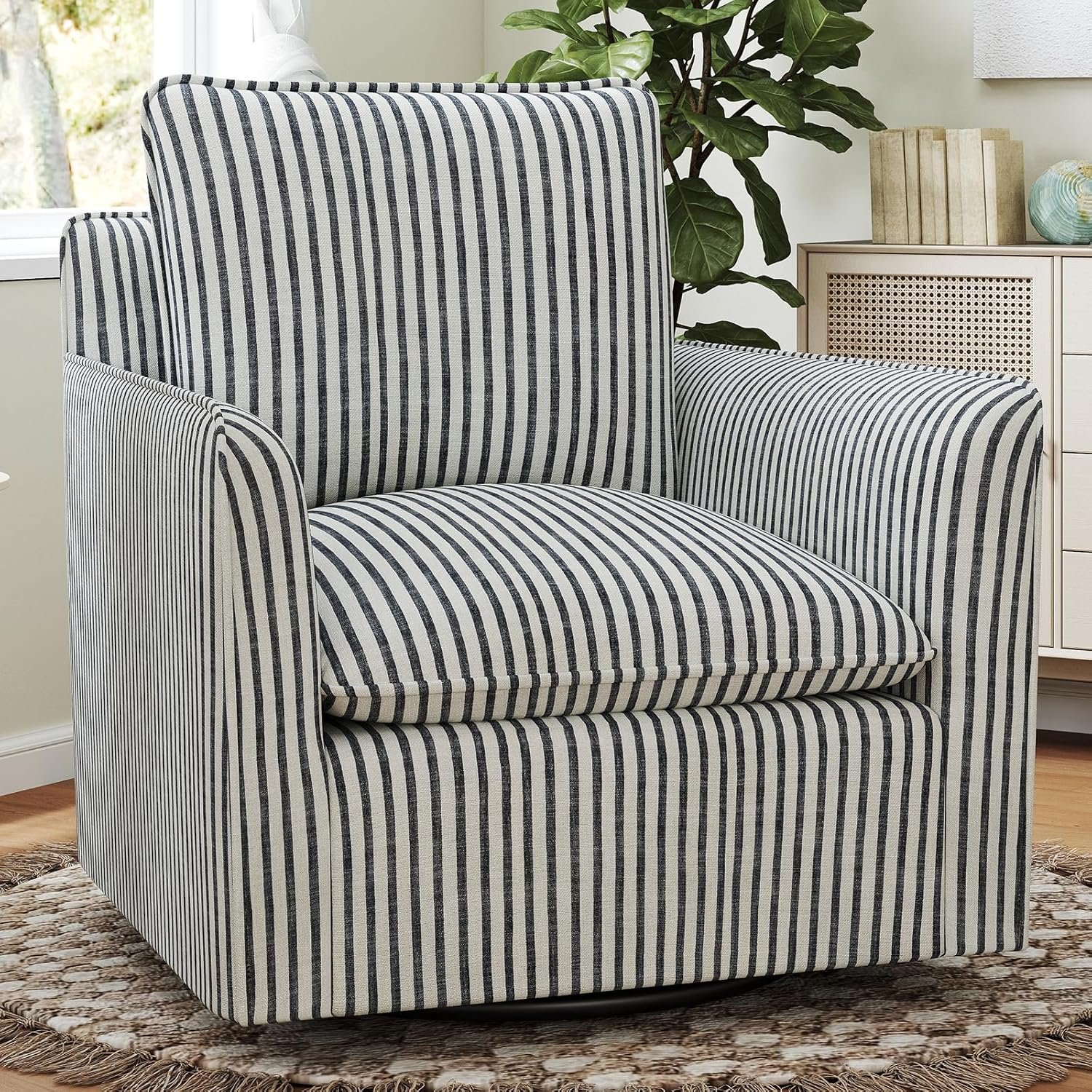 Swivel Accent Square Chair with Thick Padded Backrest Cushion, Swivel Reading Chair for Living Room Bedroom Small Spaces, Blue