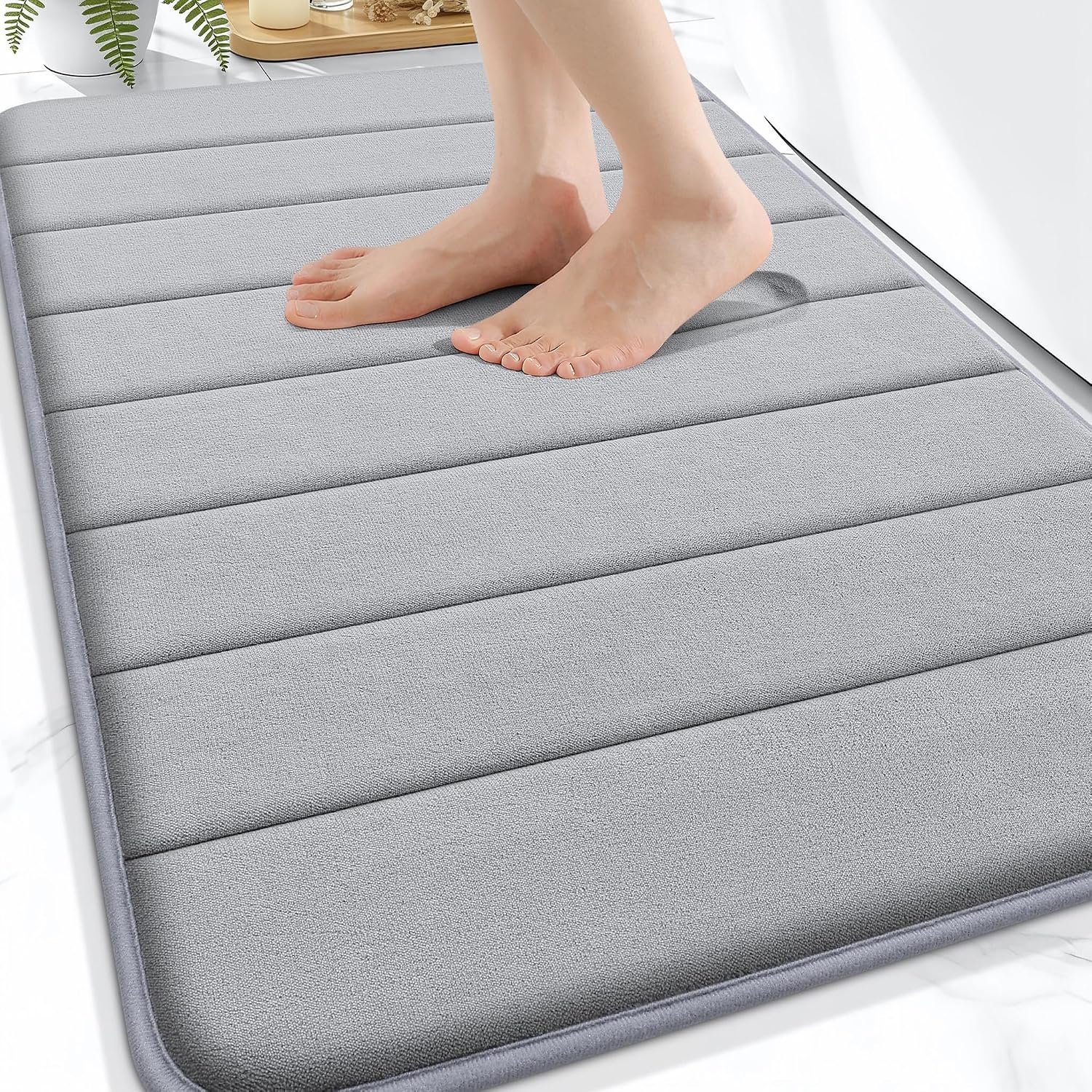 OLANLY Memory Foam Bath Mat 30×20, Super Soft and Absorbent Bathroom Rugs | Grey, Quick Dry Bath Rug, Machine Washable Shower Floor Mats, Bathmat Carpet for Bathroom Floor, Tub and Shower