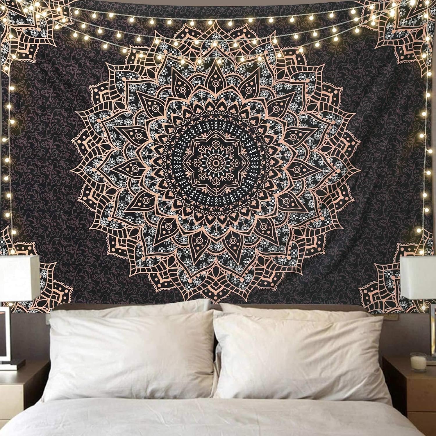 Black Mandala Tapestry Wall Hanging Psychedelic Wall Tapestry Aesthetic Indian Hippie Decor Bohemian Art Boho Home Decoration for Bedroom,Living Room,Dorm