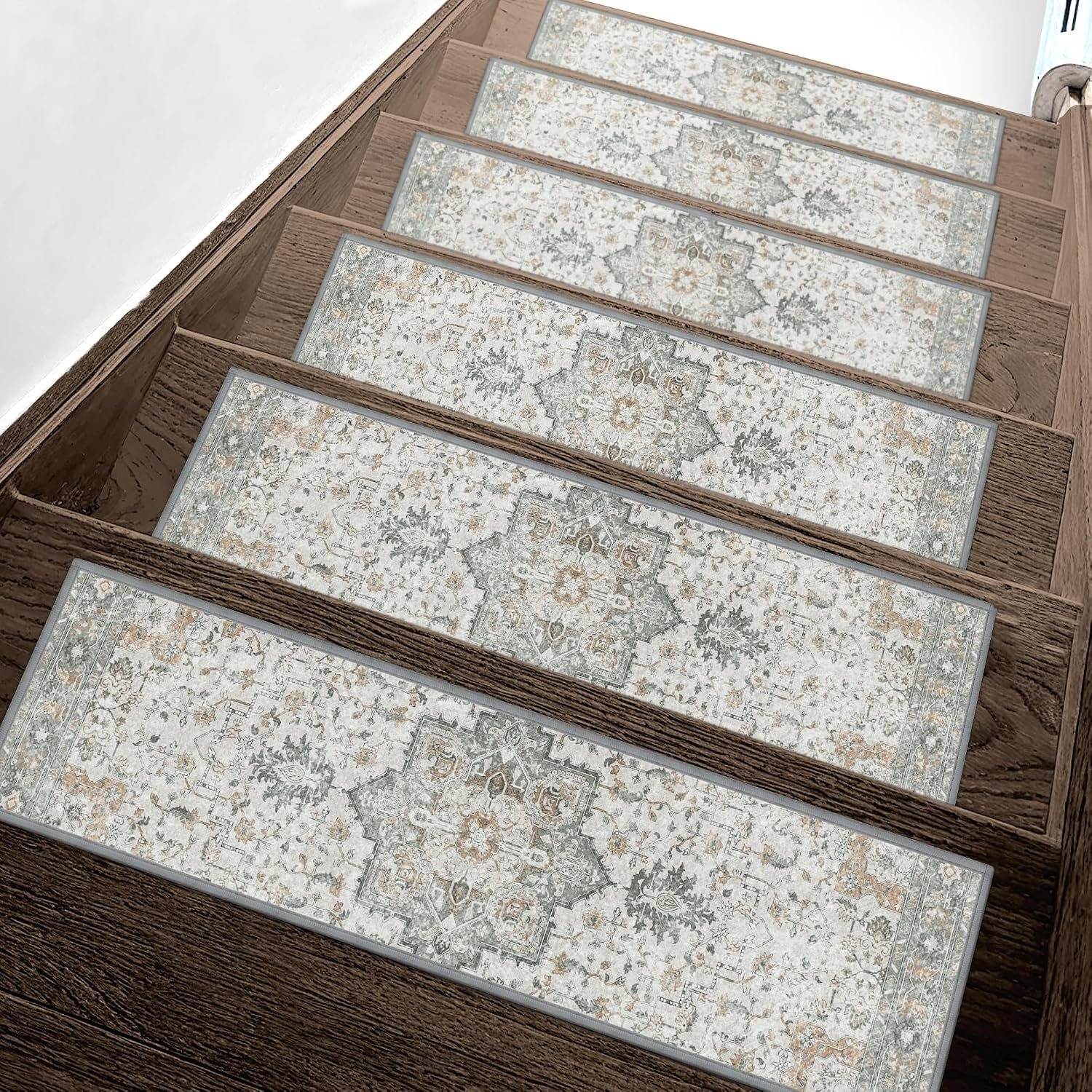 sarben 8″x30″ Non Slip Stair Treads for Wooden Steps 15 Pack, Taupe | Peel and Stick Carpet Stair Runner with TPE Adhesive Backing, Carpet for Added Safety, Pet and Senior Friendly