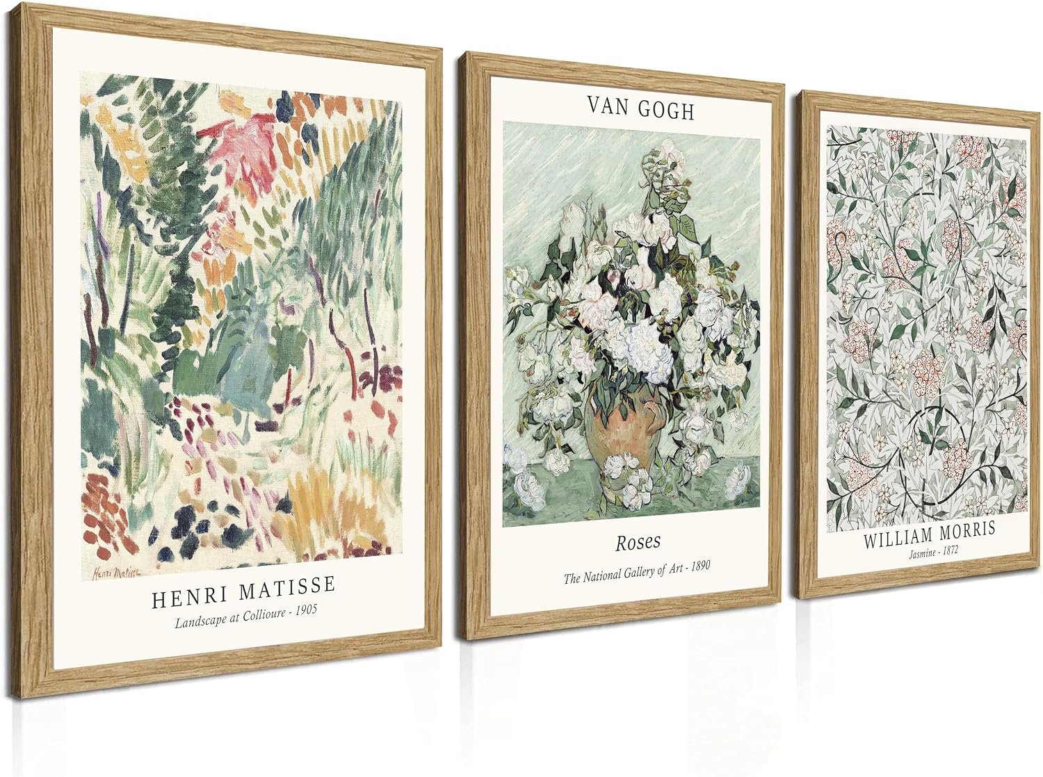Induslyfe Framed Sage Green Vintage Wall Art Canvas Decor Set of 3, Matisse Wall Art Prints Posters Mid Century Modern Art, Van Gogh Floral Botanical wall art, bathroom, bedroom, living room 12×16