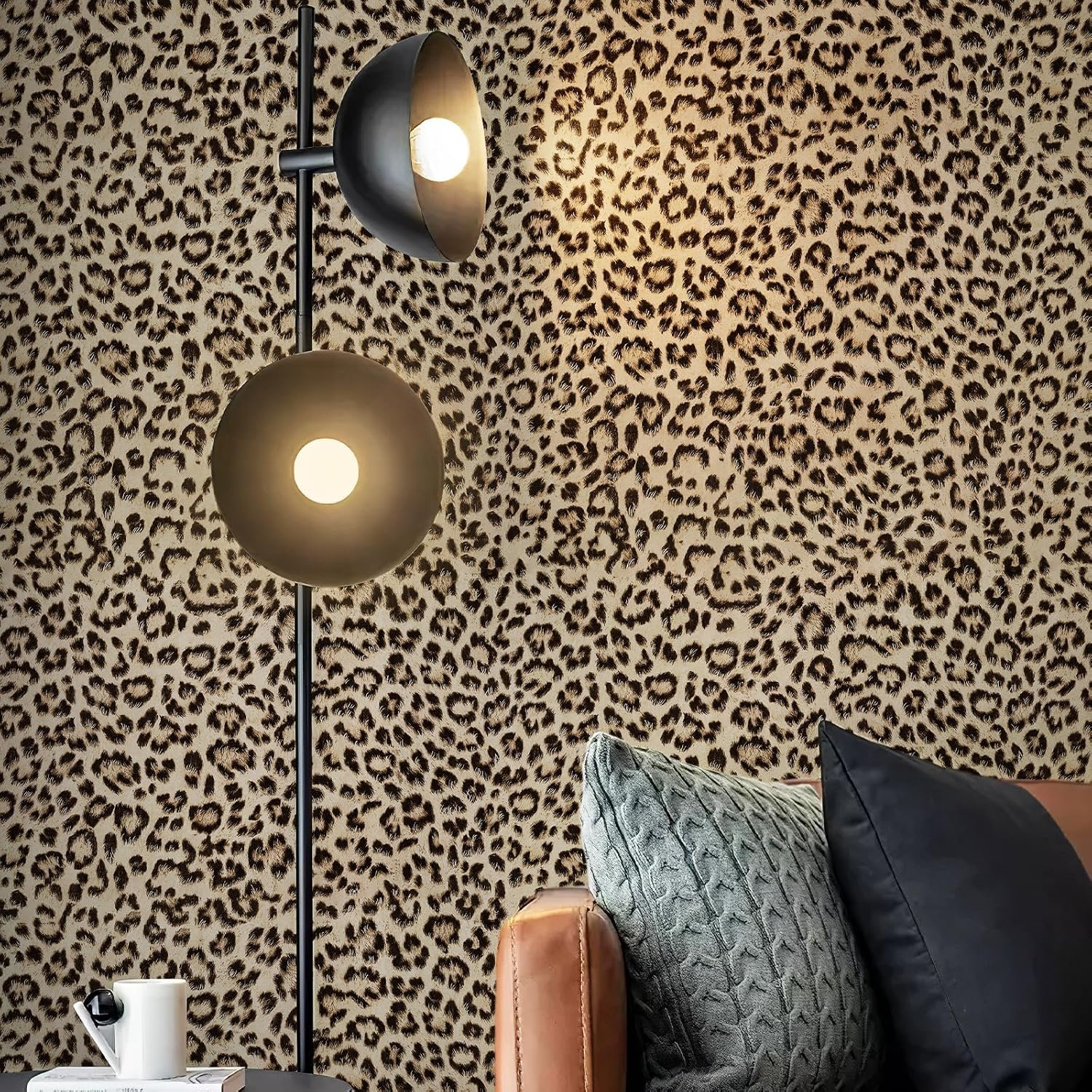 Leopard Print Peel and Stick Wallpaper, Waterproof Removable Self Adhesive Textured Wall Paper, Yellow Unique Funky Cheetah Contact Paper for Bedroom and Bathroom 120″X17.3″(14.4 sq. ft)