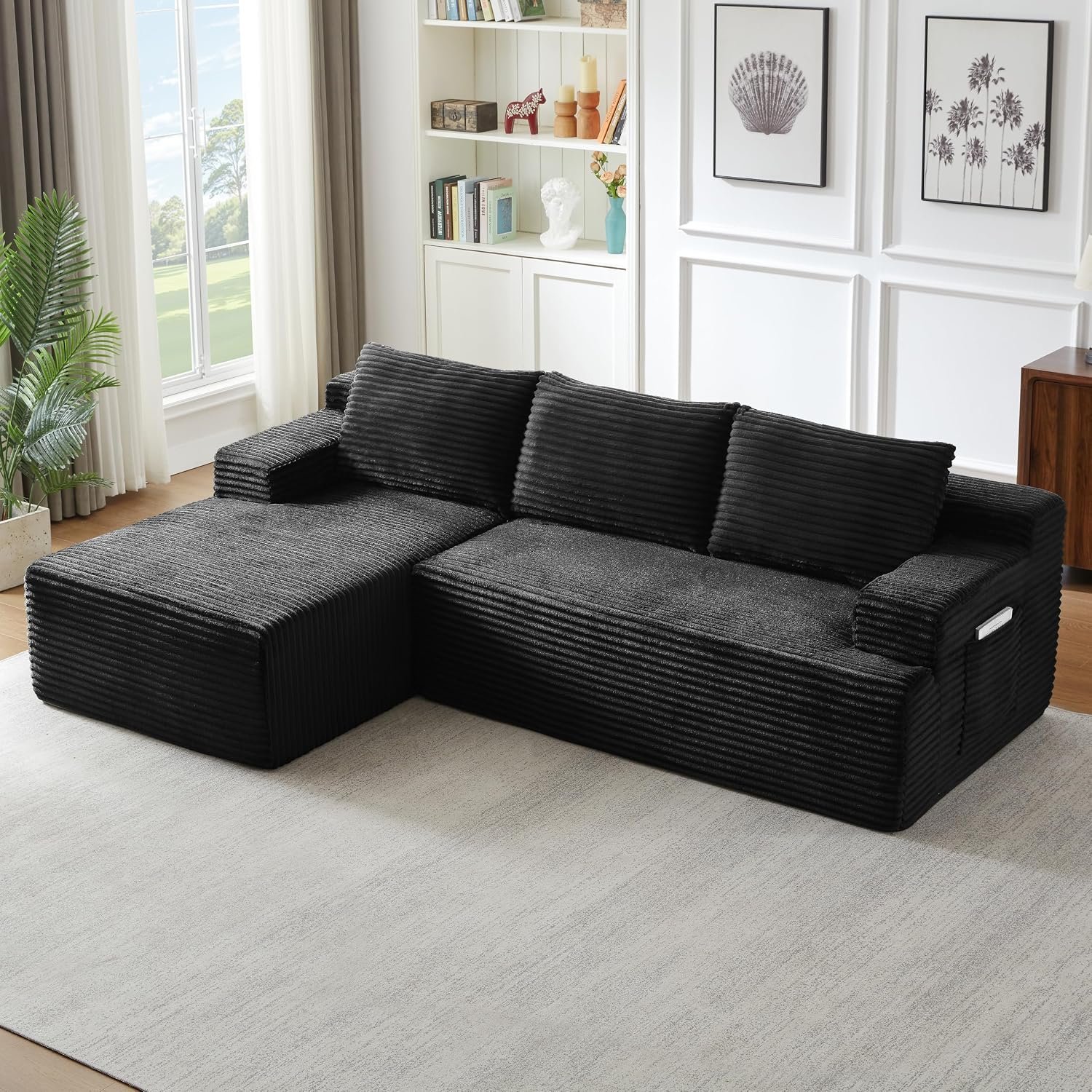96″ L Shaped Cloud Sectional Couch with Chaise, Deep Seat Modular Sectional Sofa Corduroy Memory Foam Sofa Boneless Couches for Living Room Bedroom, No Assembly Required