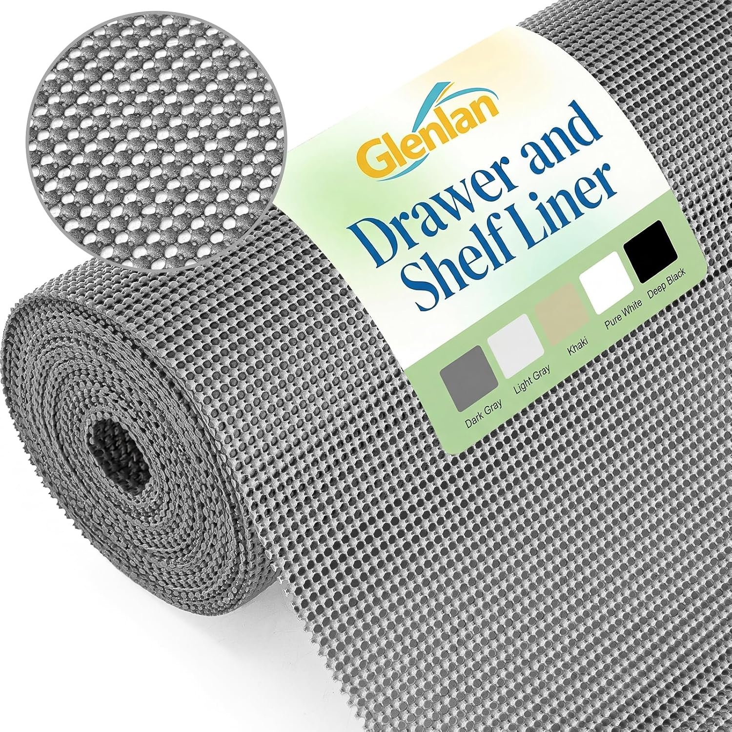 Drawer and Shelf Liner, Non-Adhesive Cabinet Liners for Kitchen Cupboard, Bathroom Drawers, Breathable Thick Mat, Easy Trim & Easy Clean, 12″ x 20′, Dark Gray
