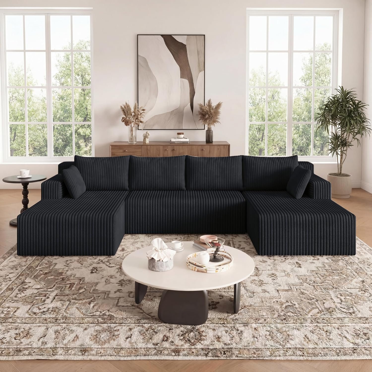 124 Inch Oversized Boneless Sectional Sofa Cloud Couch for Living Room – Symmetrical U Shaped Modular Couches Set with Double Chaise, No Assembly Floor Compression Sofa & Couch