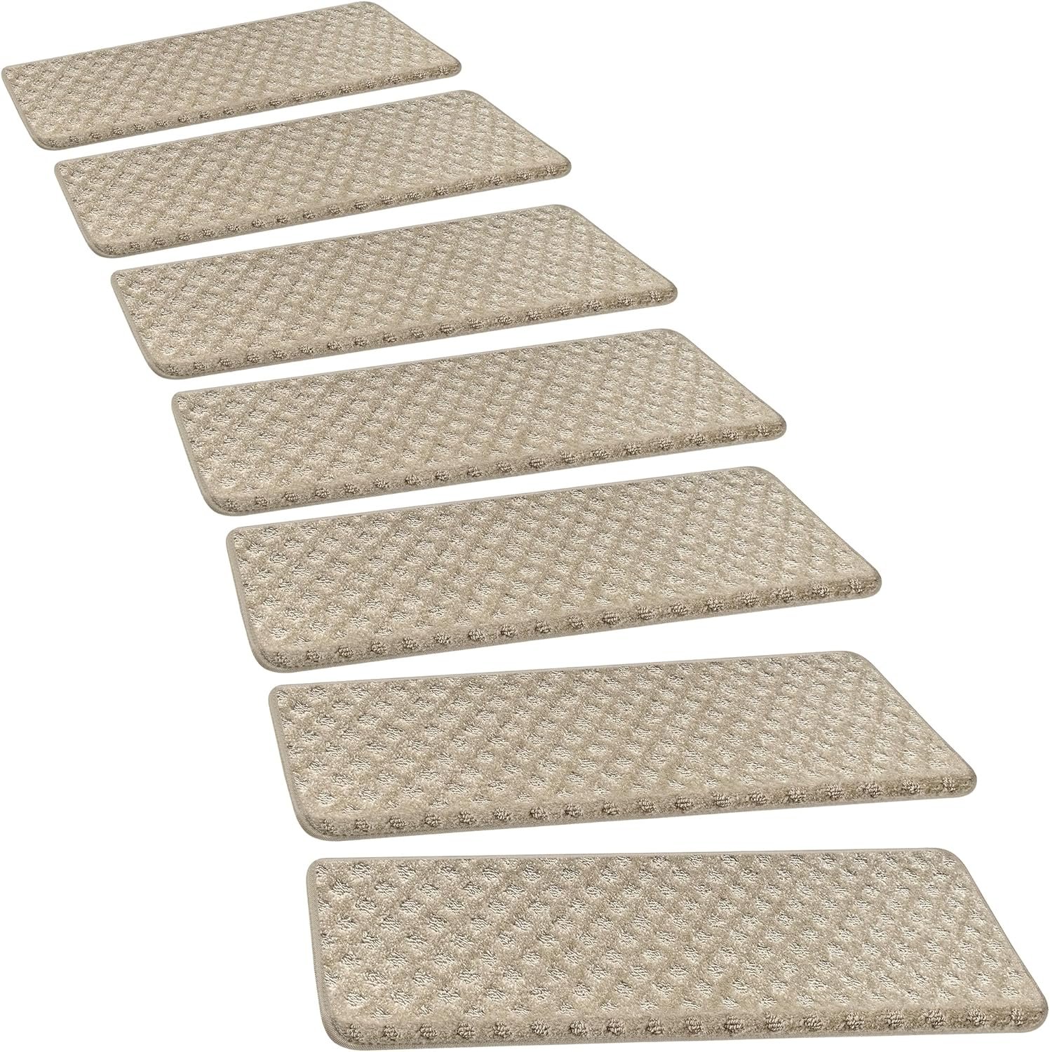 PURE ERA Bullnose Carpet Stair Treads for Wooden Steps Indoor 14 Pcs | 30×9.5 Inch Self Adhesive Tape Free Non Slip Indoor Stair Protectors, Reduce Noise Carpet for Stairs, Washable and Reusable