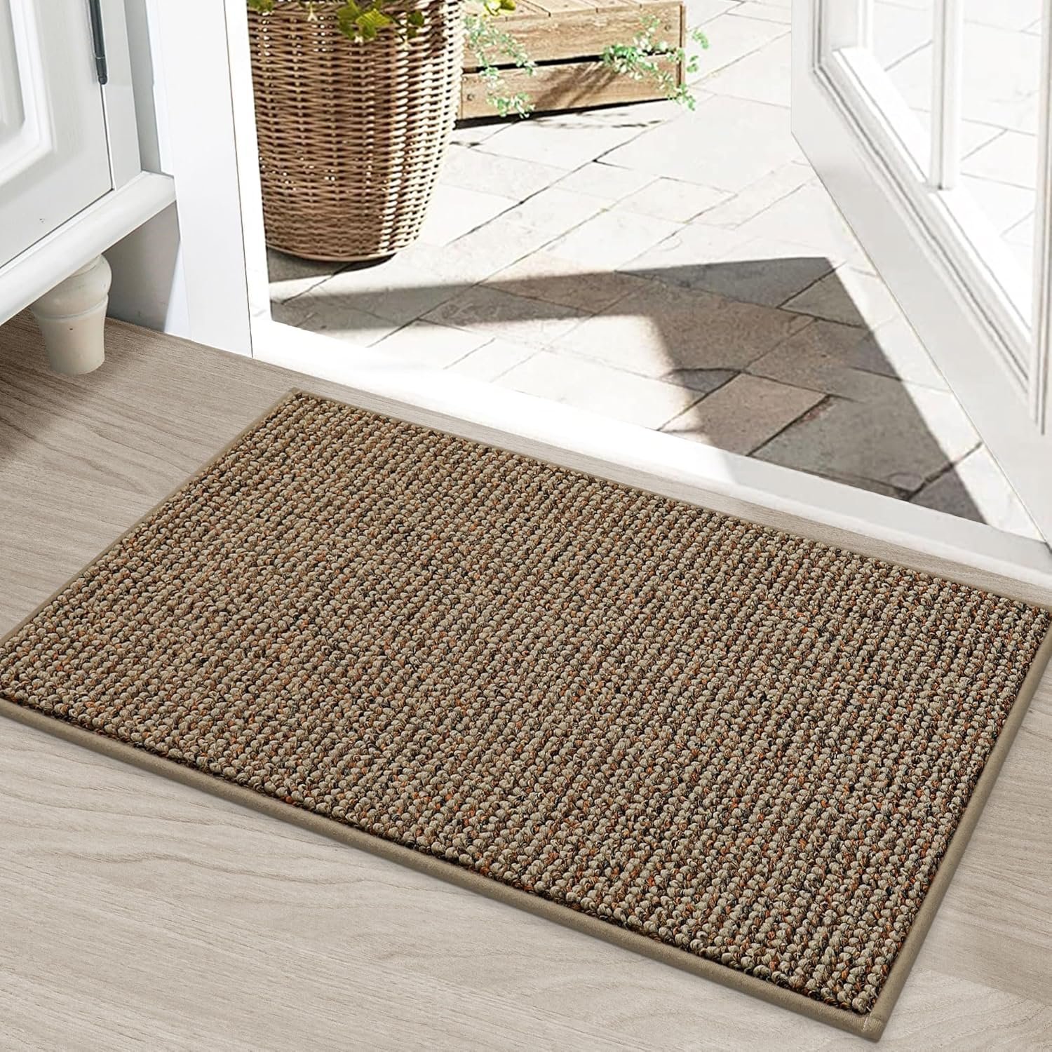 BEQHAUSE Dirt Trapper Door Mat 20″ x 32″, Non-Slip Washable Doormats, Beige | Entrance Mat Dirt Resistant and Absorbent Welcome Mat, Low Profile Floor Mats for Front Back Door and Entryway
