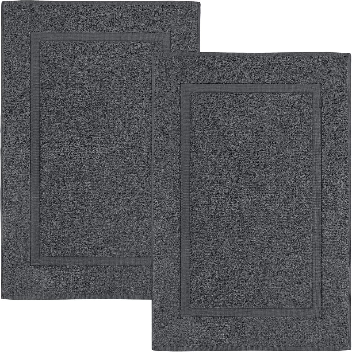 Utopia Towels Cotton Bath Mat, 21×34 in, 2 Pack, Grey | Soft 100% Ring Spun Cotton Floor Mat for Shower & Bathroom – Highly Absorbent, Quick-Drying, Non-Slip, Durable