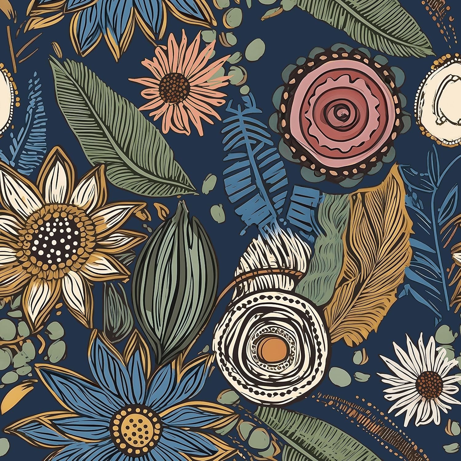 Boho Wallpaper Peel and Stick 17.5″x393″, Navy Blue Contact Paper | Self Adhesive/Removable/Waterproof/Thick Vinyl Wall Paper for Bathroom Bedroom Shelf Cabinet Drawer,Prepasted,Easy Peel