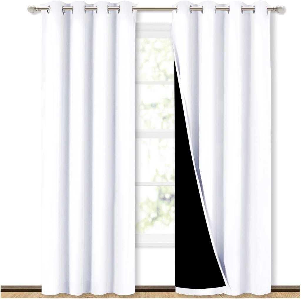 NICETOWN White 100% Blackout Curtains 84 inch Long for Bedroom 2 Pieces