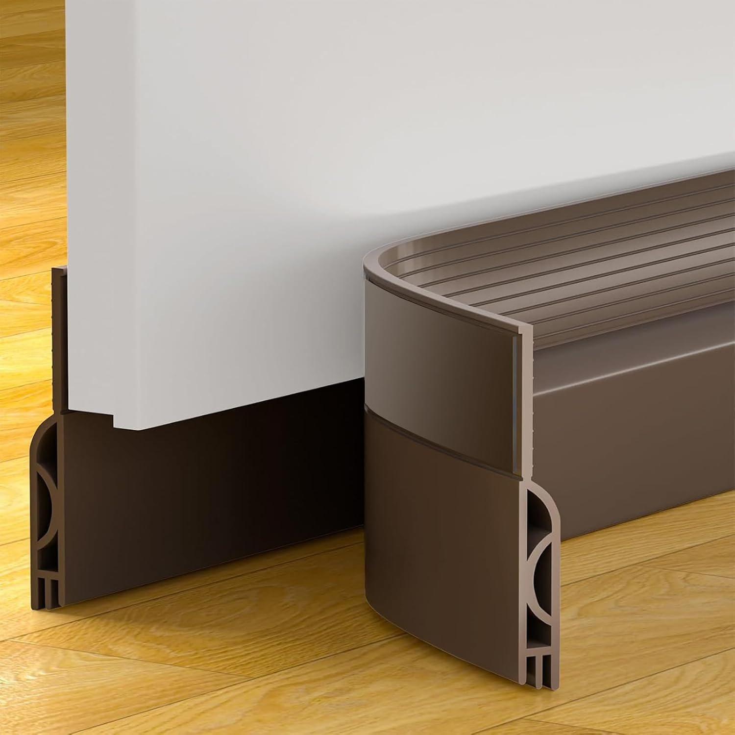 Door Draft Stopper, Door Sweep for Bottom of Door, Weather Stripping Door Seal Gap Filler Bottom Blocker Soundproof Cold Air Insulation Save Energy Installs Quickly and Easily (Brown, 39‘’)