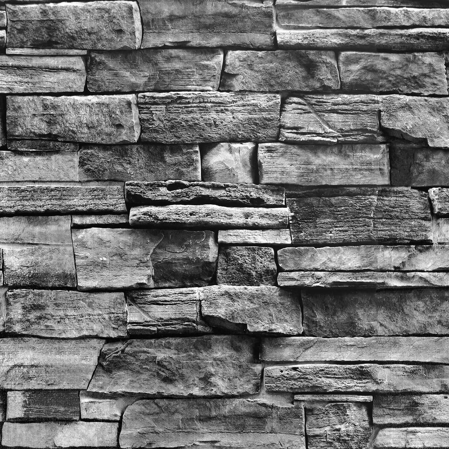 Jeweluck Grey Brick Wallpaper Stone Peel and Stick Wallpaper 17.7”×118.1”